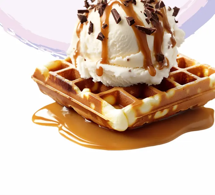 Waffle with a scoop and caramel